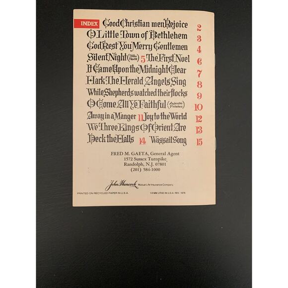 Vintage 1978 Christmas Carols Pamphlet Insurance Advertisement John Hancock - Picture 5 of 7